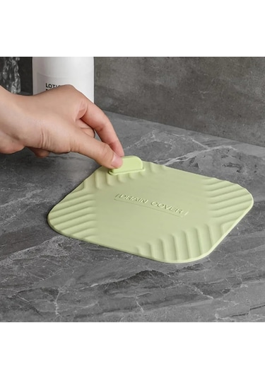 Gri Renk Kare Kötü Koku Önleyici Silikon Mat Banyo Mutfak Lavabo Balkon Gider Tıpası Kapağı