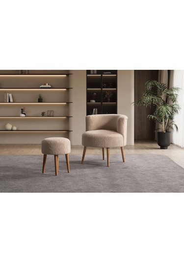 Panda Çay Seti Berjer Ve Puf Takımı Salon, Balkon, Ofis 2 Li Takım Vizon Vizon