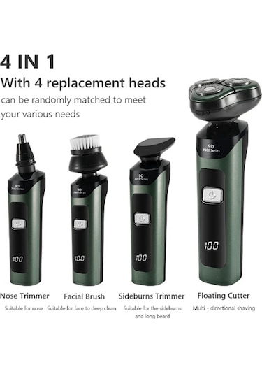 Elektrikli Lcd Dijital Ekran Üç Başlı Yüzen Tıraş Bıçağı Type-c Siyah