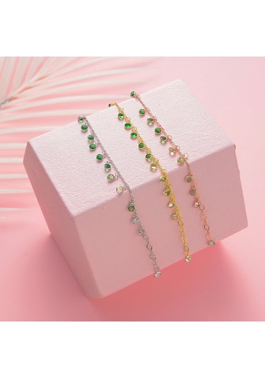 Queen Silver Jewelry 925 Ayar Gümüş Ful Sallantılı Yeşil Renk Geçişli Bileklik Altın