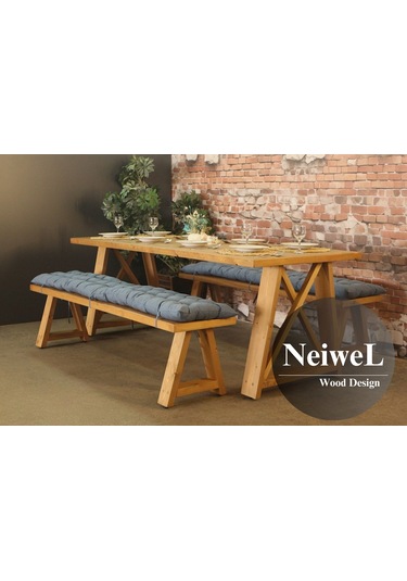 Neiwel İvea Doğal Ahşap Banklı Mutfak Ve Yemek Masası Takımı-100-240 Takım Açık Ceviz