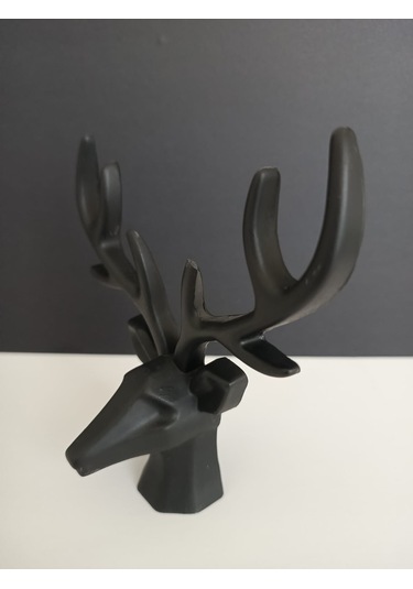 Geyik Heykeli, Büst, Siyah Renk Geyik Obje, Ev Dekoru