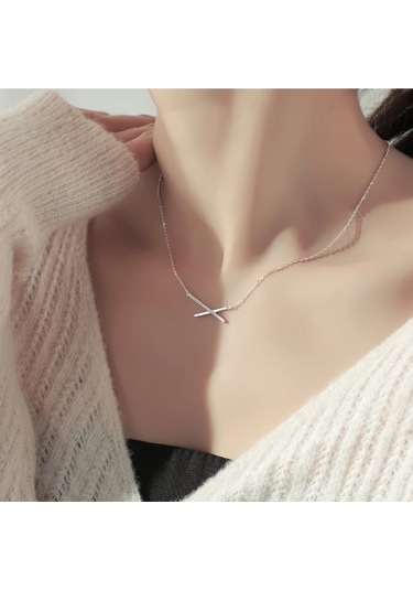 925ayar Gümüş Zirkon Taşlı Geometrik Çapraz Kolye