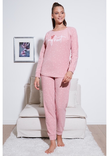Lela Standart Fit Bisiklet Yaka Bayan Pijama Takımı 6093735 Pudra
