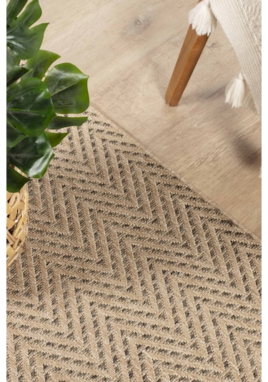 Sisaluna 4441 Bej Jüt Tabanlı Modern Dokuma Kilim Sisal Hasır Halı Bej