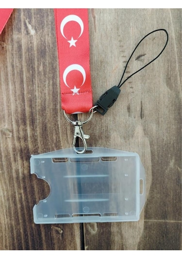 Türk Bayrağı Geniş Kart Askısı Yaka Kartı Boyun Askı İpi Telefon Askısı Yatay Dikey Kart Koruyucu