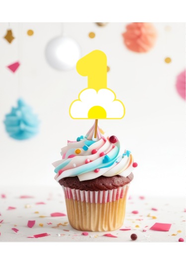 15 Adet Papatya Konsept One 1 Yaş Cupcake Kürdanı