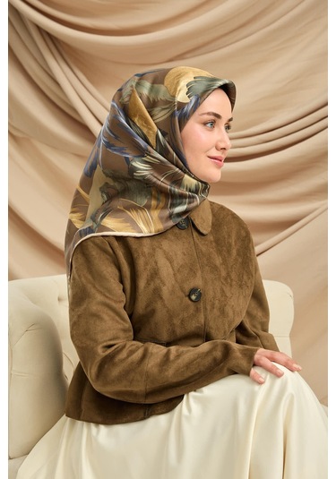 Silk Home Twill İpek Eşarp 11480-67 Kahverengi, İndigo, Fildişi, Yeşil, Gri