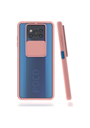 Kilifone - Xiaomi Uyumlu Poco X3 / Poco X3 Nfc / Poco X3 Pro - Kılıf Slayt Sürgülü Arkası Buzlu Lensi Kapak - Pembe Açık