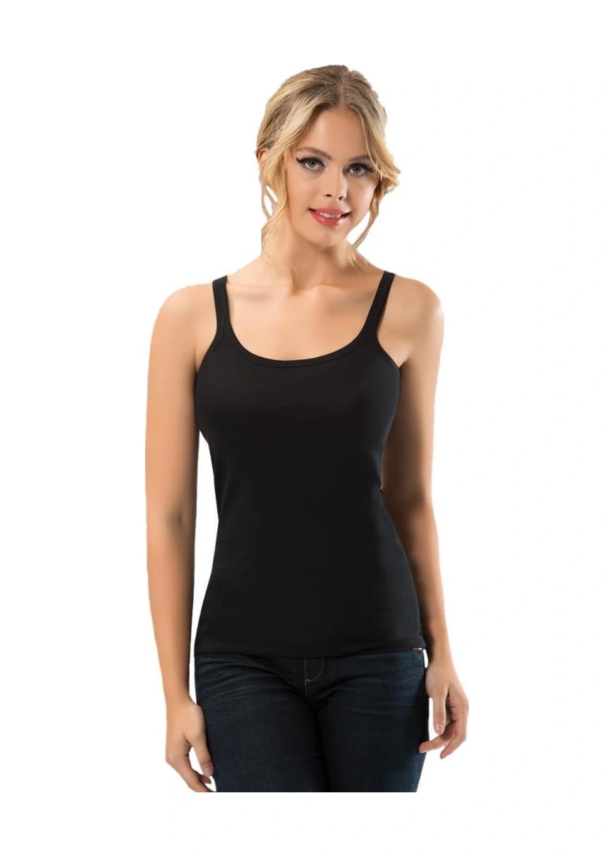 6 Adet Anıt Kadın Biyeli İp Askılı Atlet 2808 Siyah