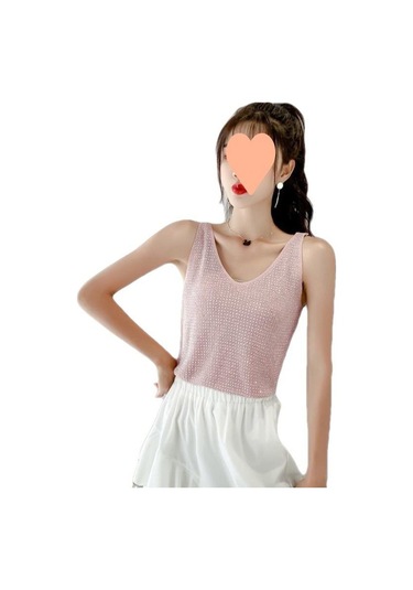 Kahve Kadın Buz Ipek Elmas Kaşkorse Kadın Gevşek Kısa Kolsuz Vahşi V Yaka Dibe Gömlek Tankı Yaz Camiş Ve Tank Üstleri