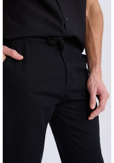 DeFacto %100 Pamuk Keten Görünümlü Pantolon Beli Lastikli Slim Fit Dar Kesim Cepli Düz Paça D2671AX25SMBK81 DeFacto %100 Pamuk Keten Görünümlü Pantolon Beli Lastikli Slim Fit Dar Kesim Cepli Düz Paça D2671AX25SMBK81