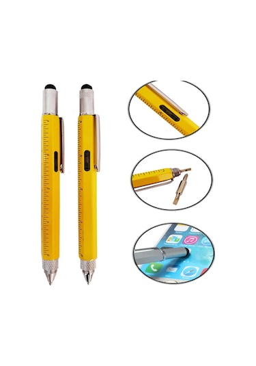 Cetvel Tasarımlı İlginç Tükenmez Kalem Sarı