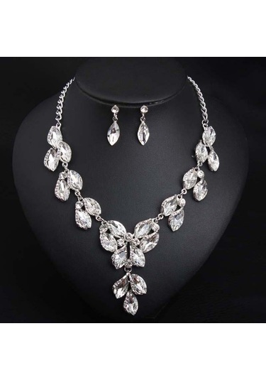 Kristal Değerli Taş Köprücük Kemiği Kısa Kolye Küpe Takı Seti Moda Kadın Aksesuarları Yeşil