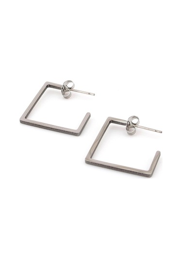 Dörtgen Kare Şekilli Paslanmaz Gümüş Renk Çelik Unisex Küpe E789