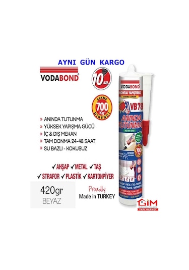 Vodabond Korniş Yapıştırıcı Montaj Silikonu Anında Tutunma Beyaz Beyaz