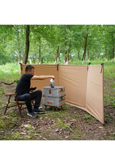 Suntek Açık Cam Rüzgar Koruyucu Soba Ön Piknik Dikdörtgen-250cmx70cm-haki Haki