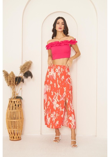 Darlin Moda Pembe Fırfırlı Crop Bluz Dm7002