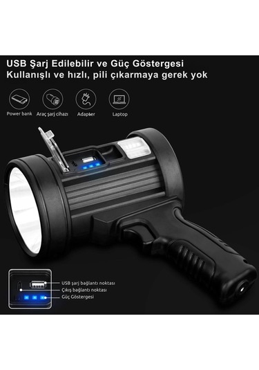 Welcomein Şarj Edilebilir Solar Spot Işığı Avcılık El Feneri Led Mavi