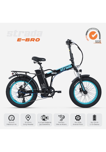 Strada Cycles E-bro HD Fat Bike Katlanabilir 20 Jant Elektrikli Bisiklet