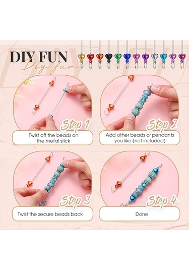 Gatherco 24 Parça Boncuklu Anahtarlıklar Toplu Boş Kendin Yap Metal Kalp Şeklinde Boncuklu Anahtarlık Çıkarılabilir Anahtarlık Yapımı Aksesuarları B