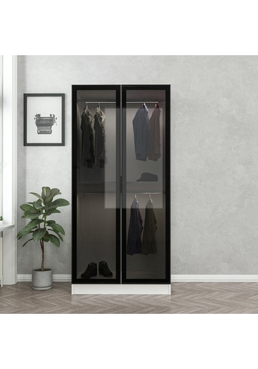 Minar Kale 2 Cam Kapaklı Dolap - Beyaz/siyah 210cm