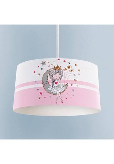 Mekta Home Bebek Ve Çocuk Odası Ayda Oturan Prenses Kız Desenli Pembe Avize Renkli