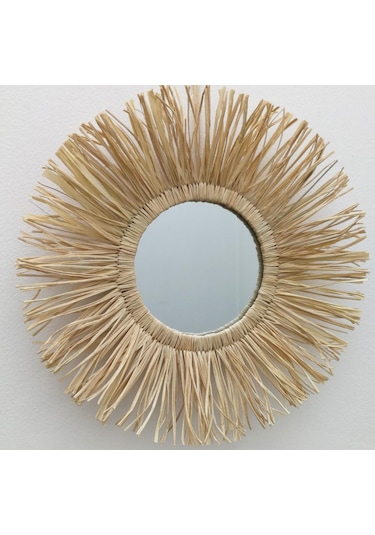 Dekoratif Aynalı Rafya Duvar Süsü Dekor