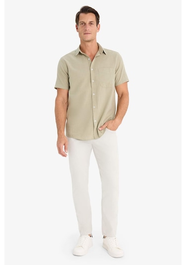 DeFacto %100 Pamuk Regular Fit Yazlık Polo Yaka Keten Görünümlü Kısa Kollu Gömlek D7551AX25SPKH404 DeFacto %100 Pamuk Regular Fit Yazlık Polo Yaka Keten Görünümlü Kısa Kollu Gömlek D7551AX25SPKH404