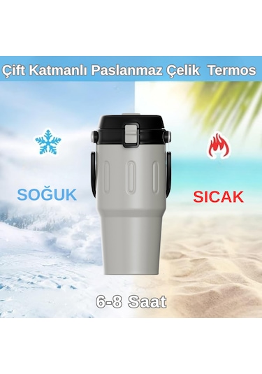 Paslanmaz Çelik Termos 650 Ml -sızdırmaz Kapak,geniş Ağızlı Gri