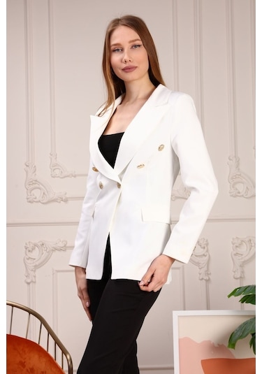 Aymeravm - Cep Kapaklı Düğmeli Kadın Ceket - Mck5102Ga Beyaz