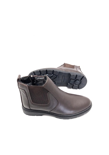 Hakiki Deri Ortopedik Jel Tabanlık Kürklü Kışlık Erkek Bot Kahve