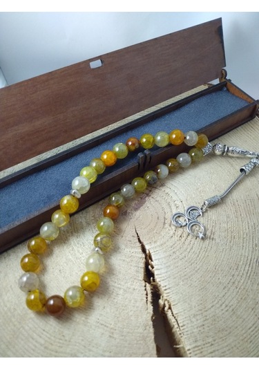 Balıkhediyelikfoto Yeşil Akik Taşi Tespih Ahşap Kutulu / 10 Mm Doğaltaş Tespih