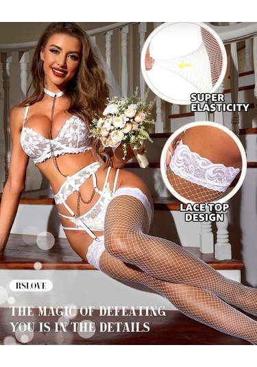 Kadın Beyaz File Silikonlu Jartiyer Çorabı Çok Renkli