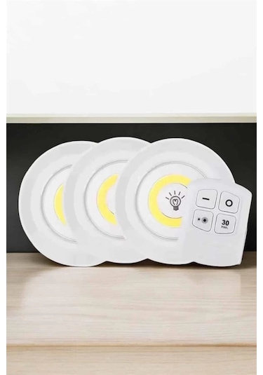 Bfs Spot Lamba Led Işık 3'lü Uzaktan Kumandalı Pilli Yapışkanlı Kablosuz Çok Renkli