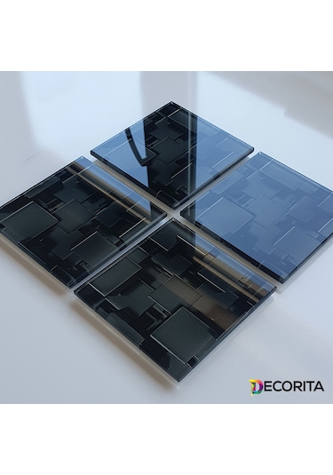 Decorita Cam Bardak Altlığı Siyah Küpler 4'lü Takım 10 CM x 10 CM Siyah
