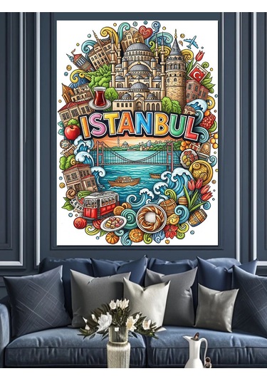 İstanbul Temalı Graffiti Yazı Dekoratif Kanvas - Mdf Ahşap Tablo