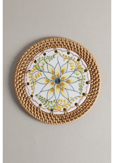 Meander Doğal Rattan El Yapımı Çerçeveli 16 Cm. Turuncu Çiçek Des Naturel