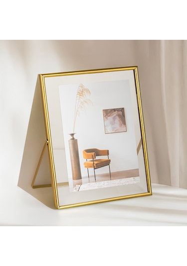 Porsima Dhz90103 Altın Metal Modern Dekoratif Cam Fotoğraf Çerçevesi Masa Duvar Fotoğraf Çerçevesi 20x25cm