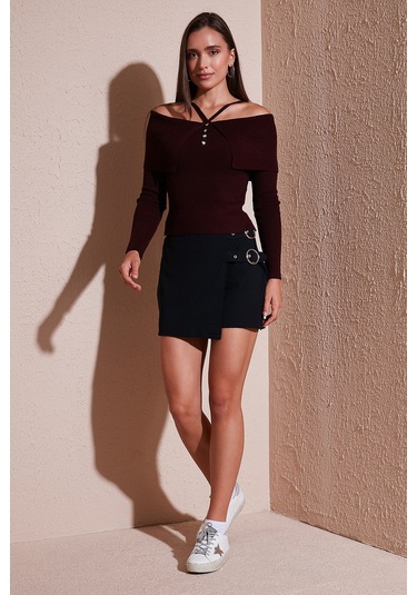 Lela Comfort Fit Kemer Detaylı Mini Boy Bayan Şort Etek 611Sr0081 Siyah