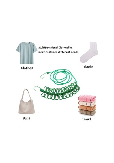 Sones 12 Klipsli Açık Hava Seyahat Rüzgar Geçirmez Çamaşır İpi Yeşil Yeşil