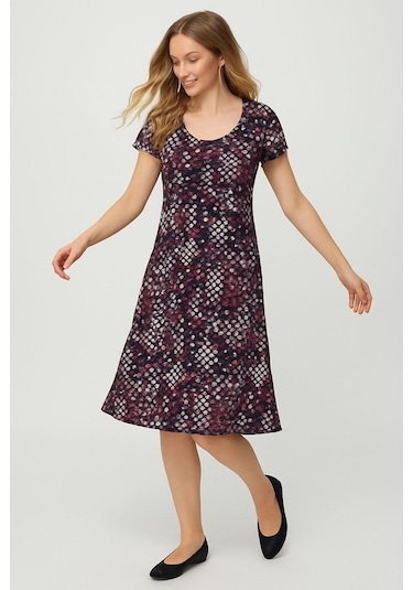 Dökümlü Rahat Kalıp Günlük Penye Kumaş Elbise Bordo