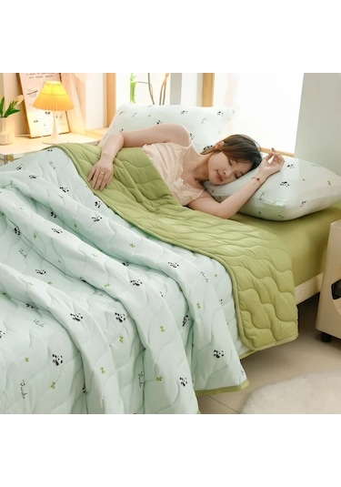 Soya Elyaflı Örme Pamuk Yazlık Yorgan İnce Yazlık Yorgan Mavi