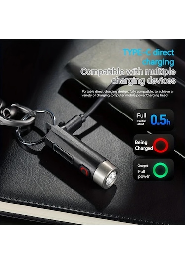 Brightnova Black Phılıps Parlak Işık Mini El Feneri Taşınabilir Type-c Şarj Gece Seyahat Mor Işık Altın