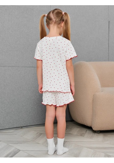 Avk Kids Kız Çocukları İçin Kalpli, Pijama Takımı, Şortlu, Pamuklu 310265944 Beyaz