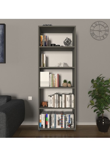 Modern 5 Raflı Kitaplık Dekoratif Kitaplık Antrasit