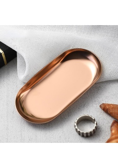 Paslanmaz Çelik Manikür Takı Saklama Tepsisi Metal Kozmetik Saklama Oval Pasta Meyve Tatlı Tepsisi Atıştırmalık Tabağı Mutfak Düzenleyici Rose Gold