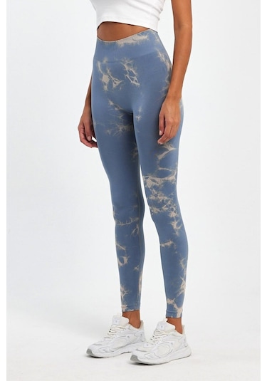 Arkası Büzgülü Seamless Desenli Tayt Gri