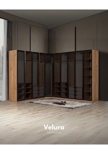 İzgi 10 Temperli Cam Kapaklı Gardırop Dolap Ceviz