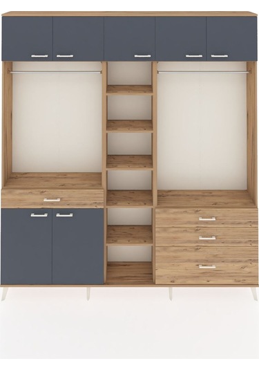 Arges Dolap 11 Raflı 4 Çekmeceli 2 Askılı 220x30x243 Çam-antrasit/çam Antrasıt/atlas Çam